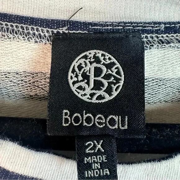 BOBEAU Striped midi dress jersey knit, cotton cuff crewneck nautical, plus size - Picture 4 of 9